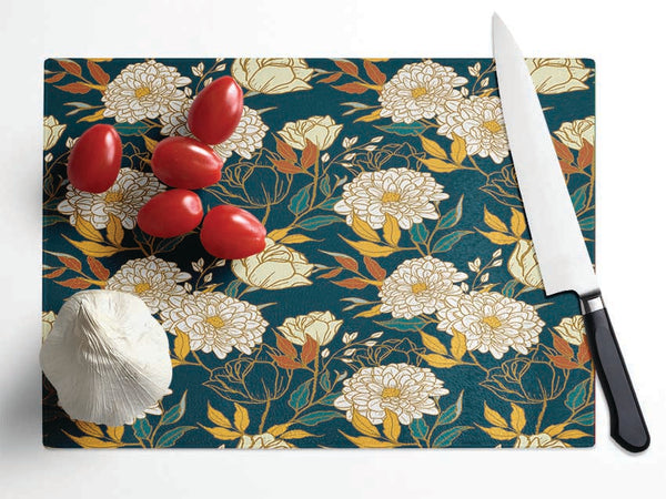 The Floral Carnation Pattern Glass Chopping Board