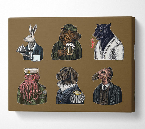 Picture of Six Vintage Animal People Canvas Print Wall Art