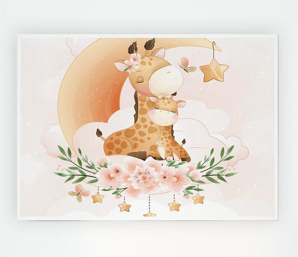 The Giraffe And Moon Print Poster Wall Art