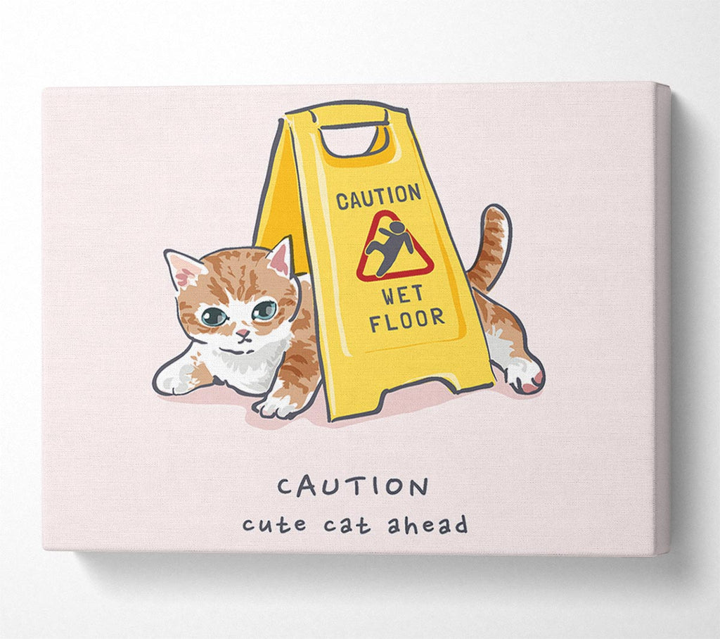 Picture of Caution Cute Cat Canvas Print Wall Art