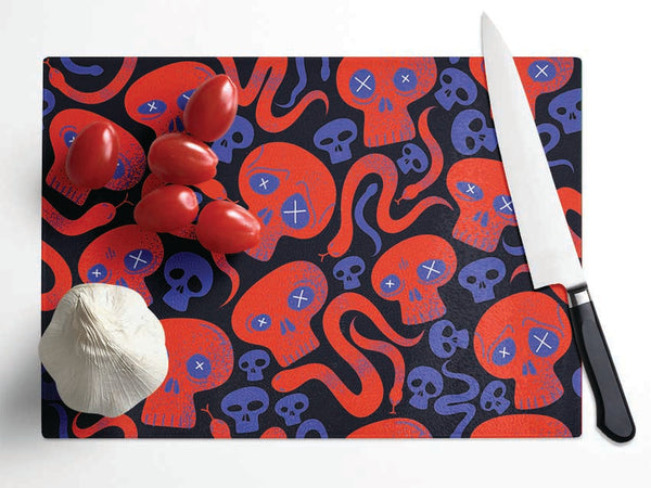 Red Skull And Snakes Glass Chopping Board