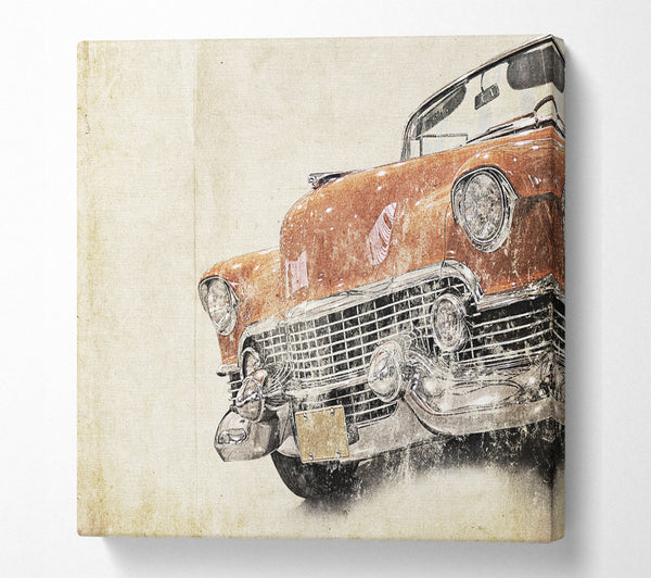 A Square Canvas Print Showing American Muscle Car Watercolour Square Wall Art