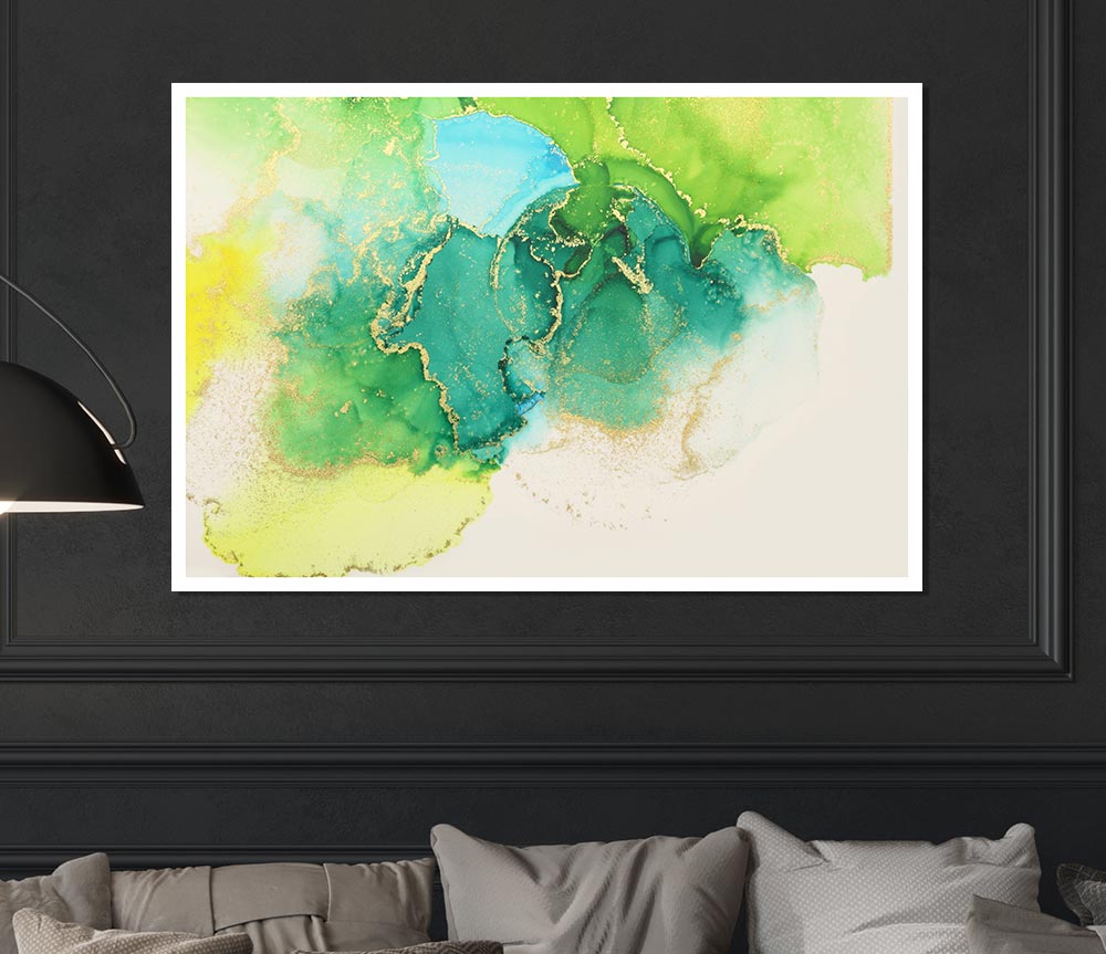 The Green And Blue Gold Wash Print Poster Wall Art