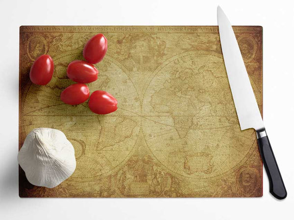 The Map Of The World Vintage Glass Chopping Board