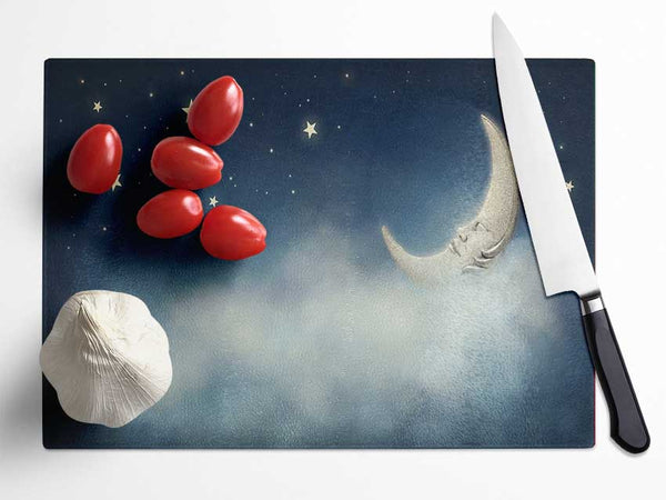 The Slumber Moon Clouds Glass Chopping Board