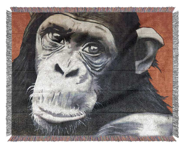 The Chimp On Red Woven Blanket