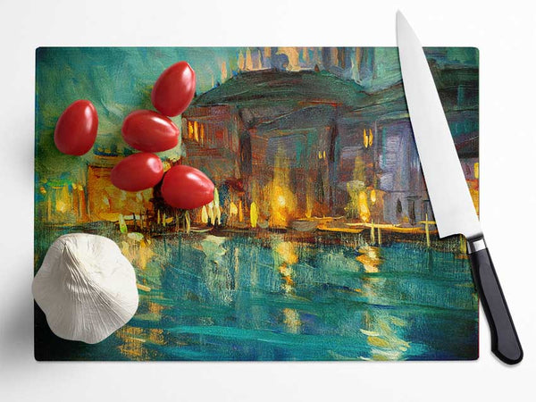 Water Reflections Town Lights Glass Chopping Board