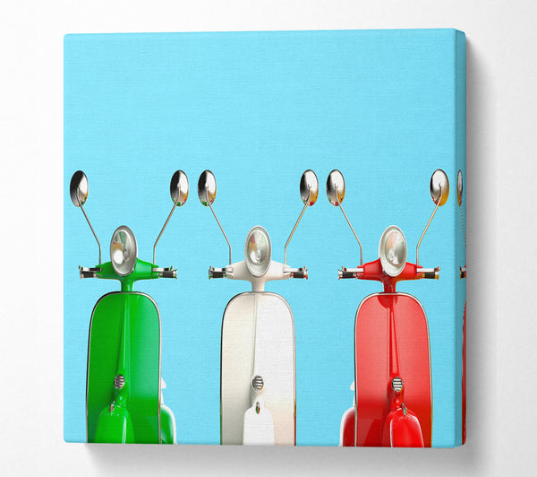 A Square Canvas Print Showing Three Vespas Italy Square Wall Art