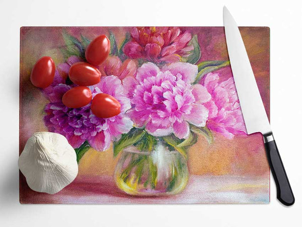 The Pink Blossom Vase Of Flowers Beauty Glass Chopping Board