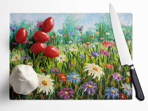 Lovely Spring Flowers Art Glass Chopping Board