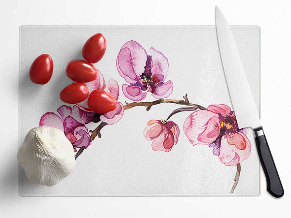 The Pink Orchid Branch Single Glass Chopping Board