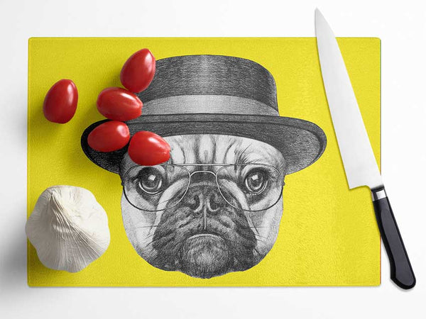 The Pug With A Hat Glass Chopping Board