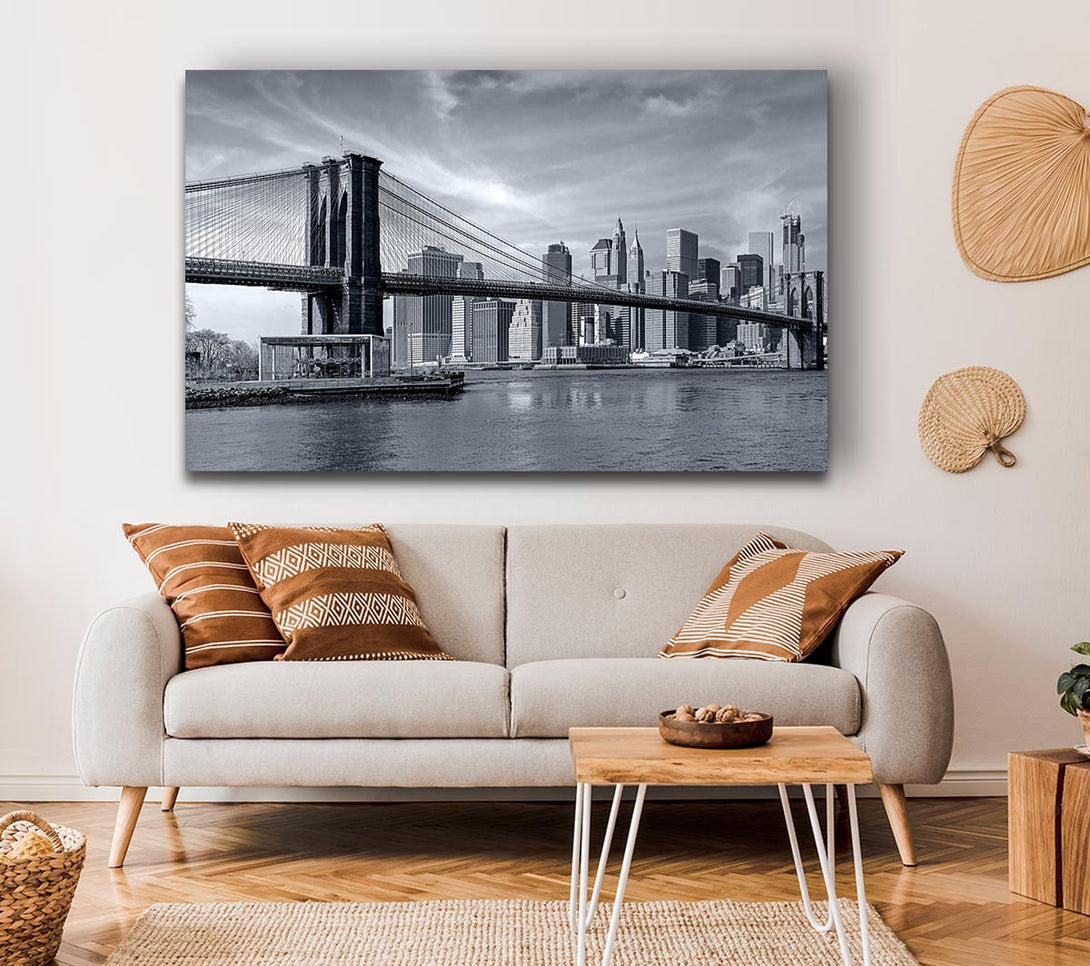 Picture of Black and white bridge over newyork Canvas Print Wall Art