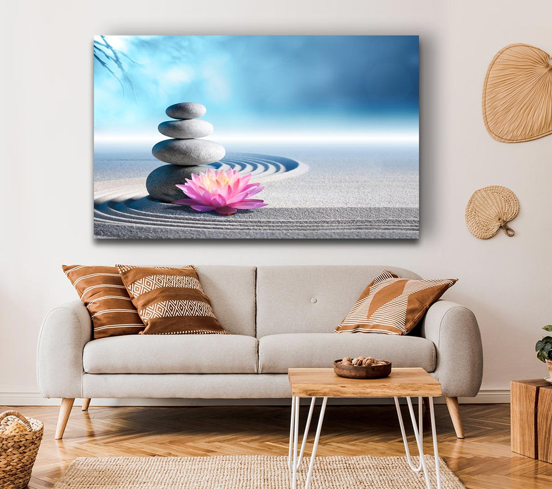 Picture of pebbles on zen beach lilly Canvas Print Wall Art
