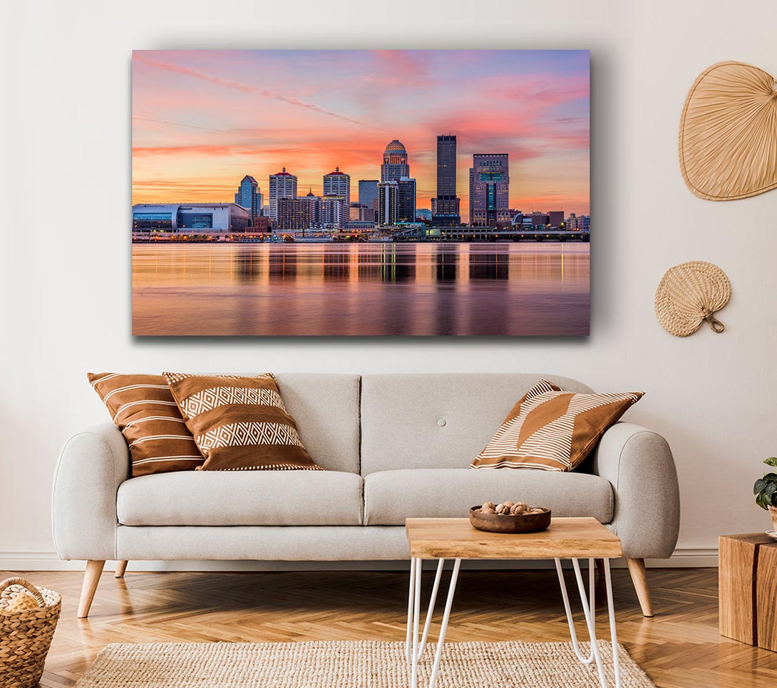 Picture of Orange sunset in the city shoreline Canvas Print Wall Art