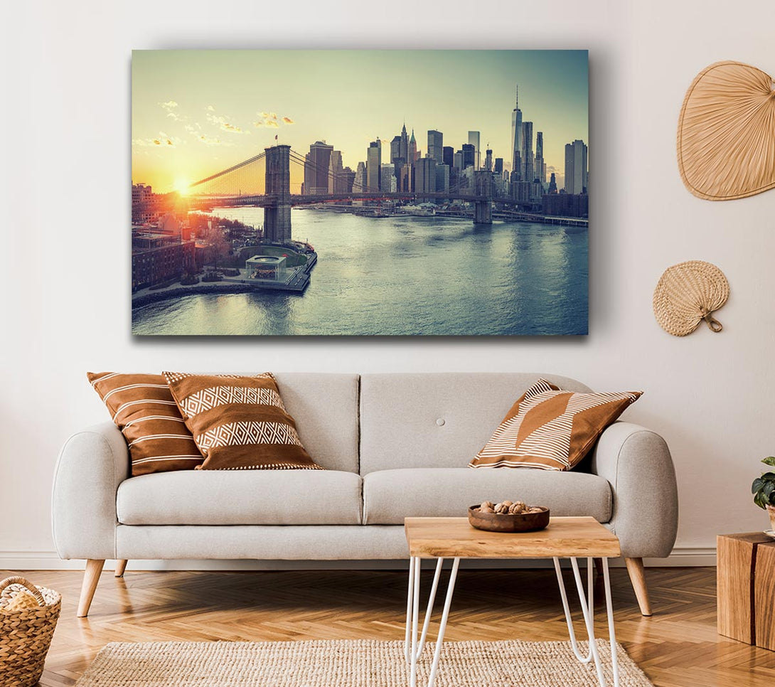 Picture of Bridge in New york over the water Canvas Print Wall Art