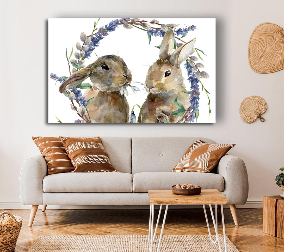 Picture of Two Watercolour Rabbits Canvas Print Wall Art