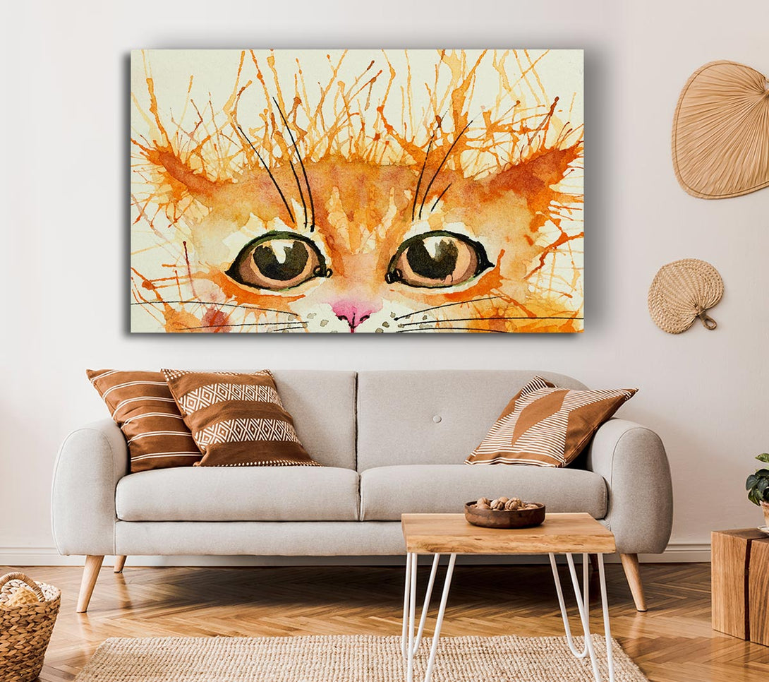 Picture of Watercolour Ginger Cat Splat Canvas Print Wall Art