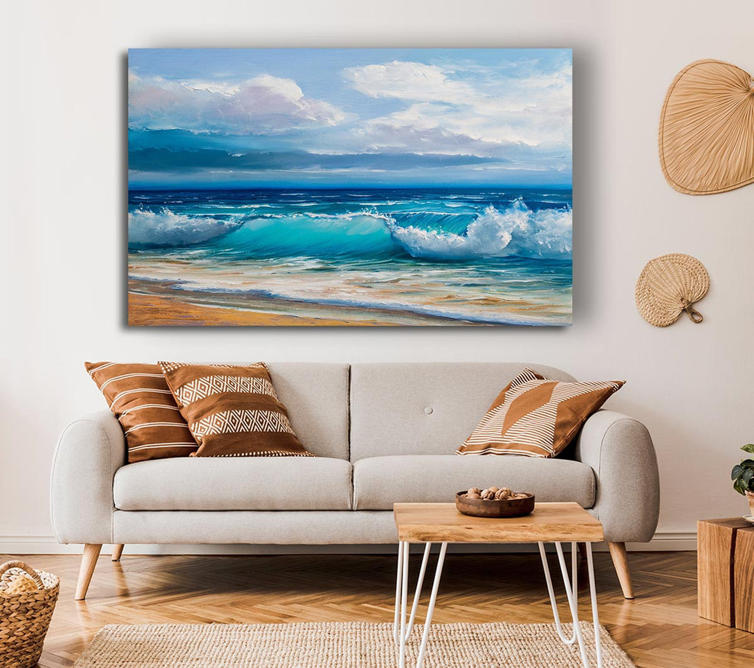 Picture of Swirling Waves Hit The Beach Canvas Print Wall Art