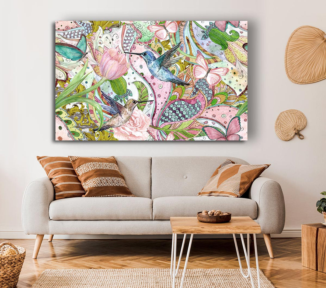 Picture of Hummingbird Paradise Pattern Canvas Print Wall Art