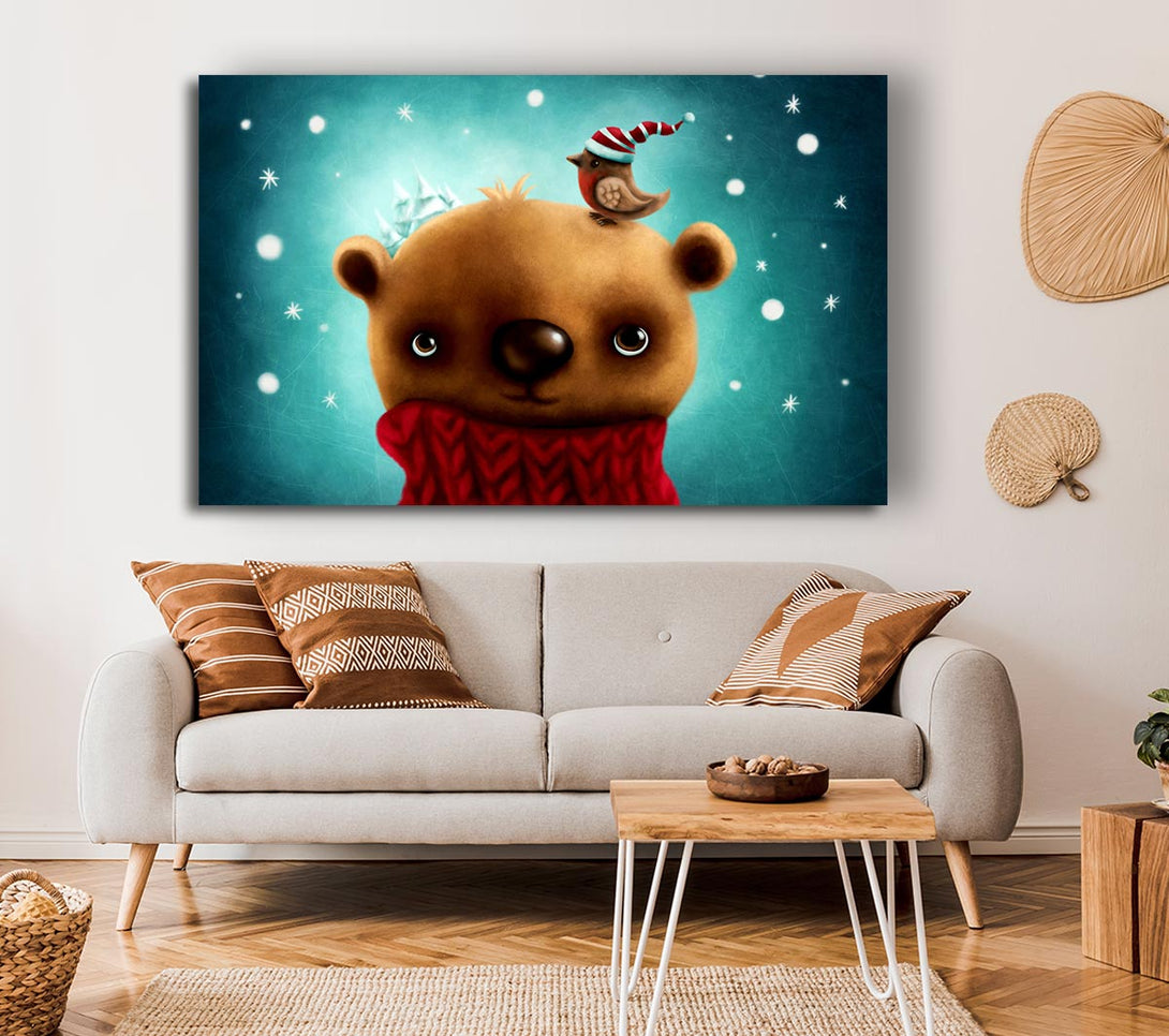 Picture of Little Bear And Robin Canvas Print Wall Art