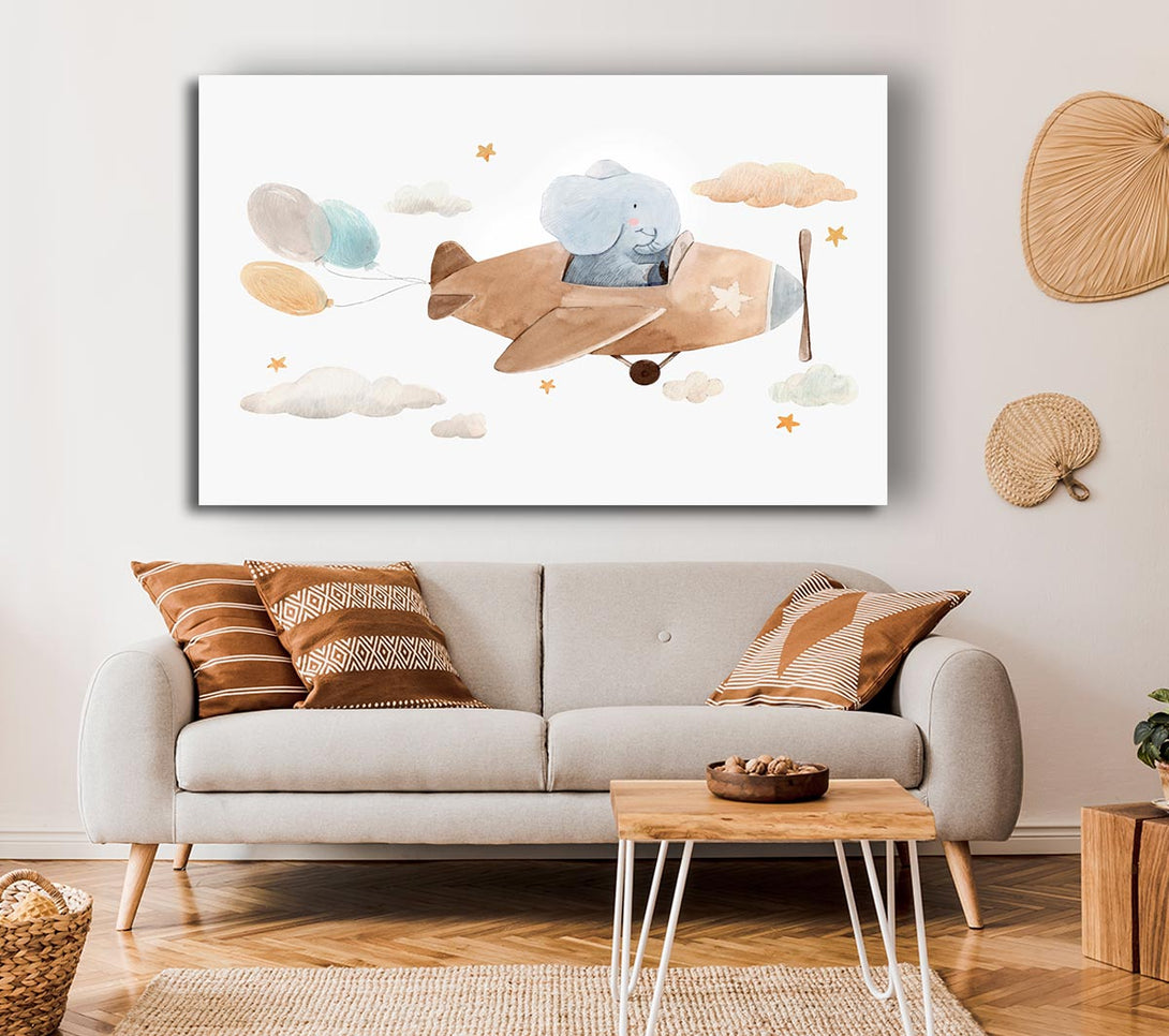 Picture of Elephant Riding Plane Canvas Print Wall Art