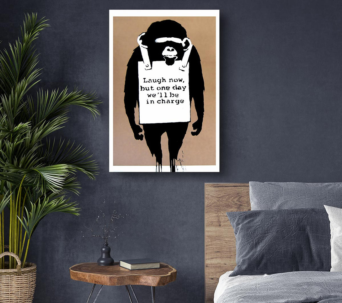 Picture of Laugh Now Monkey Beige Canvas Print Wall Art