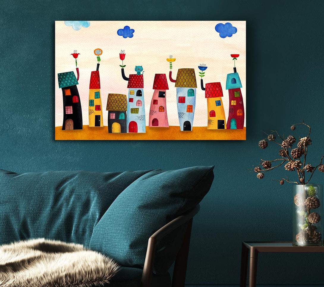 Picture of Flower Pot Houses Canvas Print Wall Art