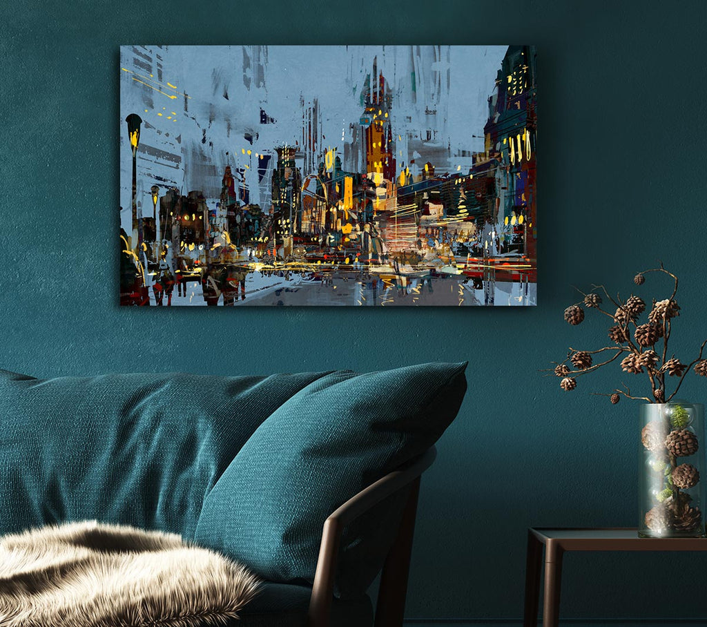 Picture of As The Night Falls In The City Canvas Print Wall Art