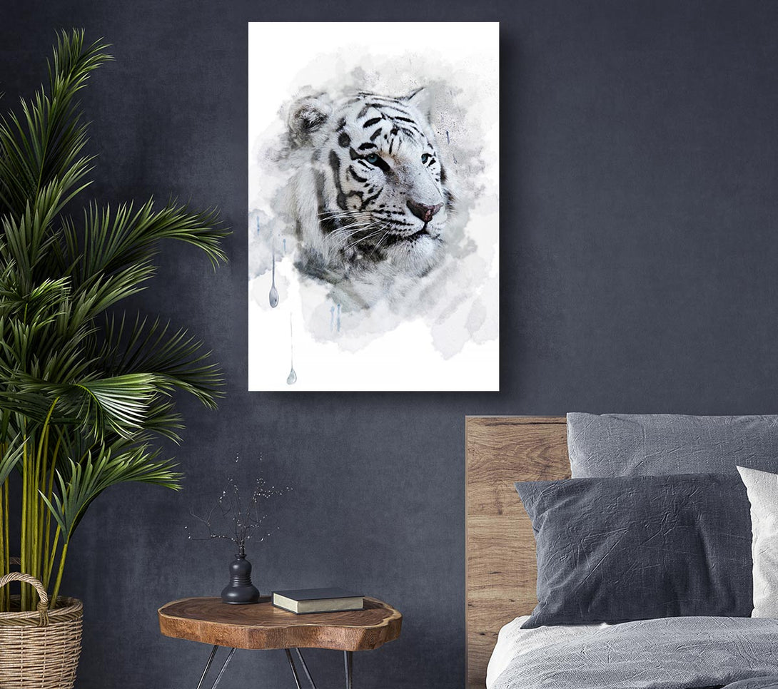 Picture of White Tiger Blue Eyes Canvas Print Wall Art