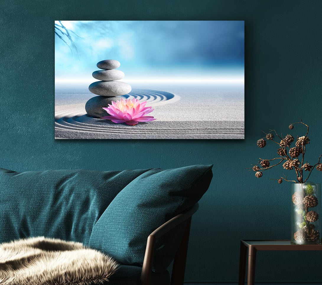 Picture of pebbles on zen beach lilly Canvas Print Wall Art