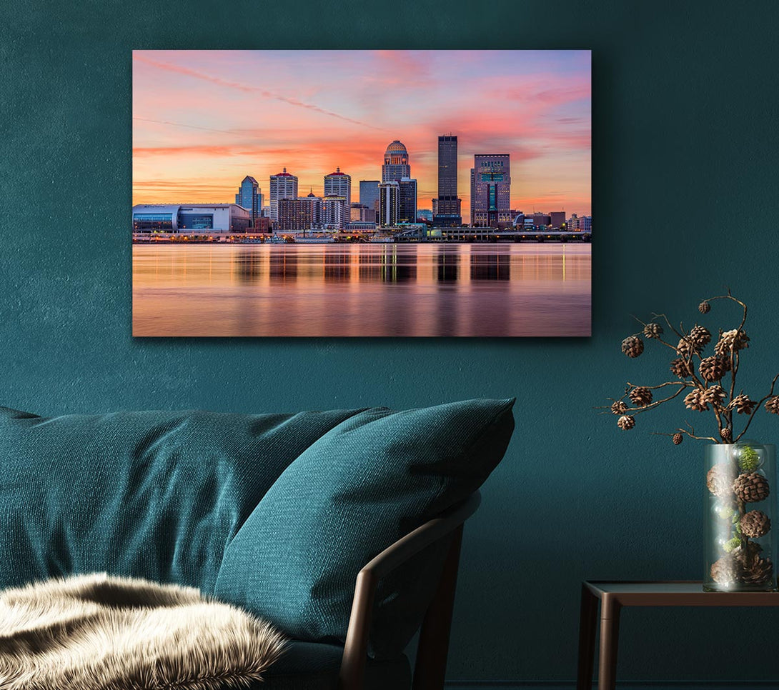 Picture of Orange sunset in the city shoreline Canvas Print Wall Art