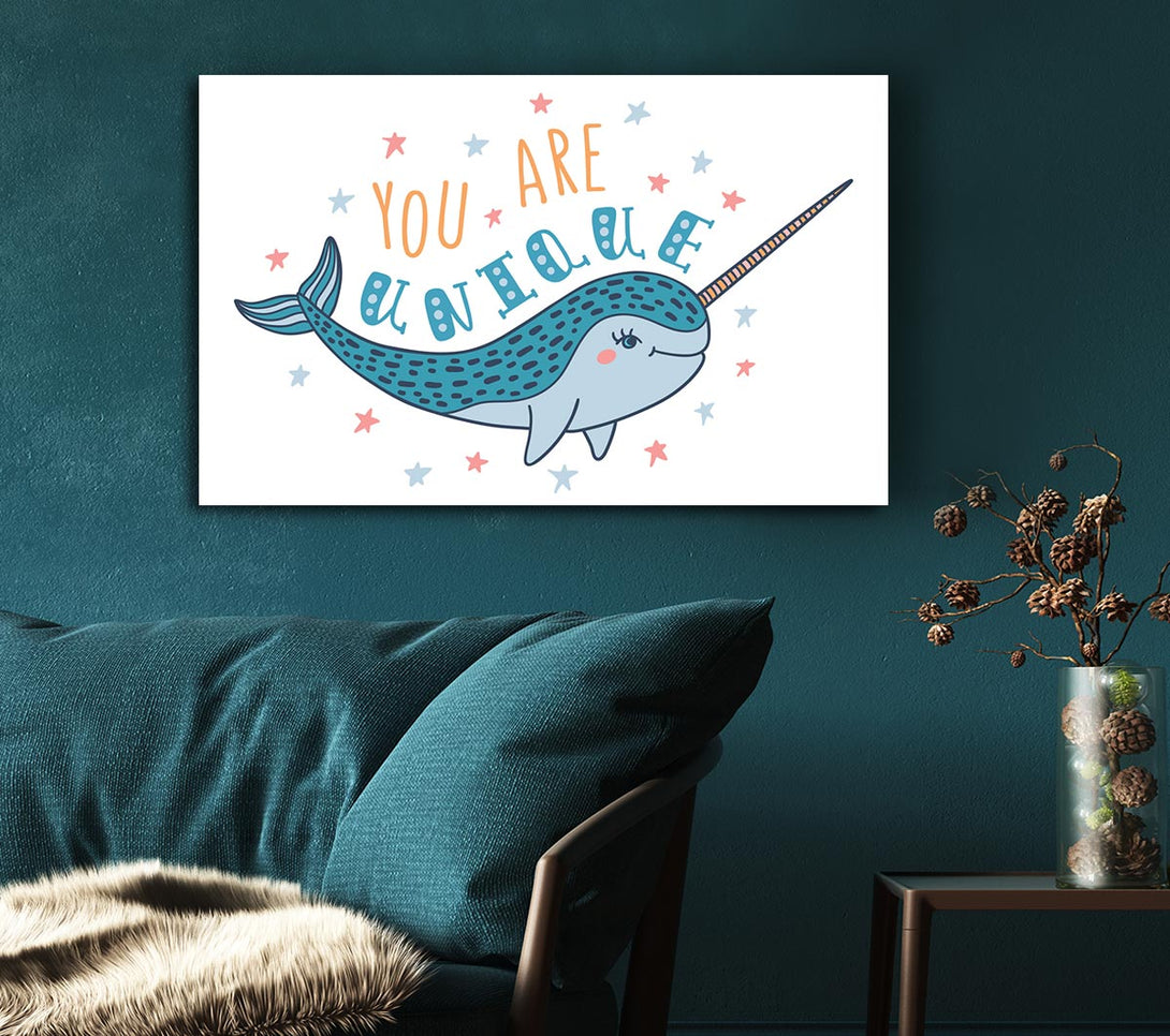 Picture of You Are Unique Narwhal Canvas Print Wall Art