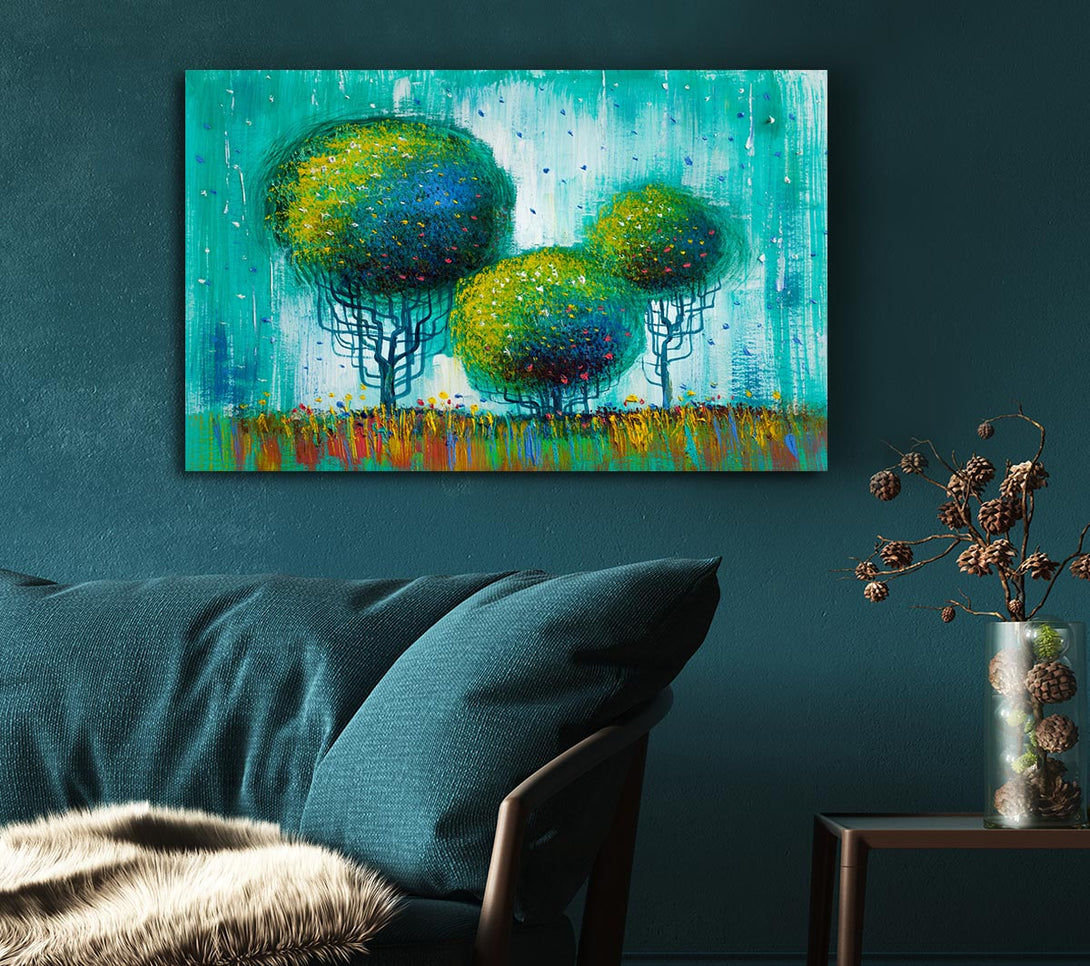 Picture of Three Round Trees Canvas Print Wall Art