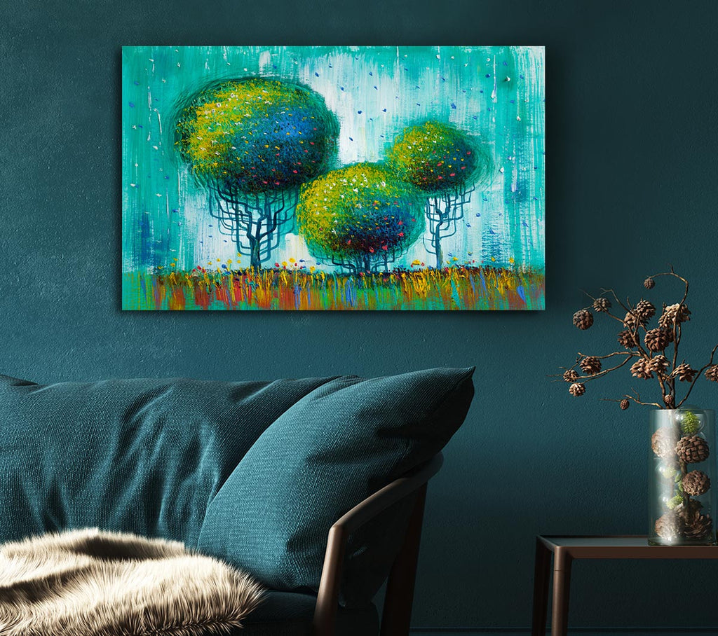 Picture of Three Round Trees Canvas Print Wall Art