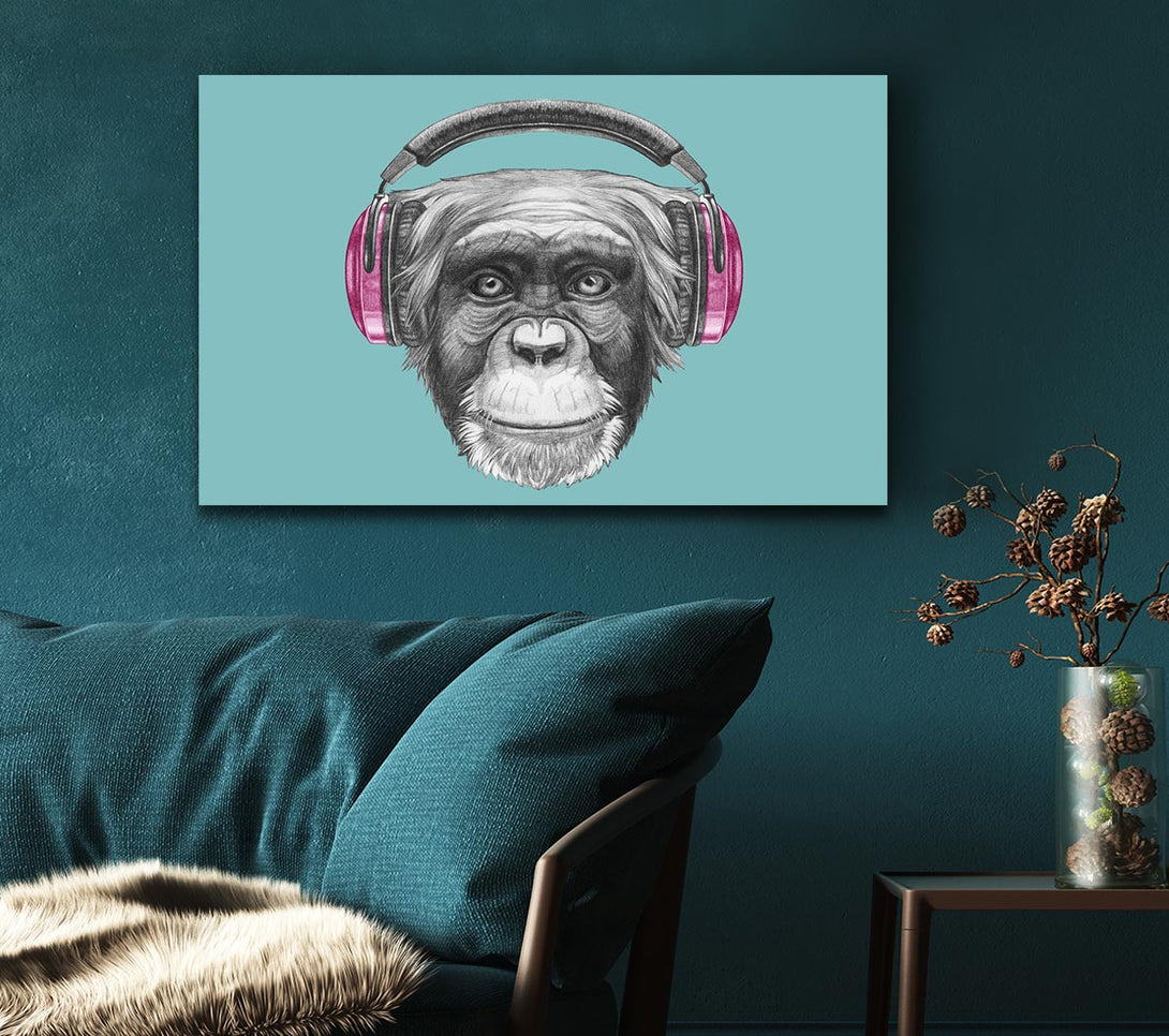 Picture of Chimpanzee Headphone Dj Canvas Print Wall Art