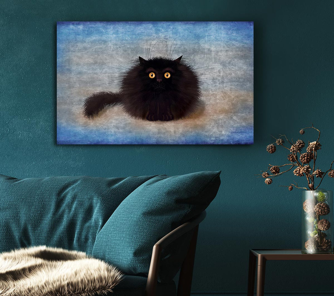 Picture of Black Fuzzy Cat Canvas Print Wall Art