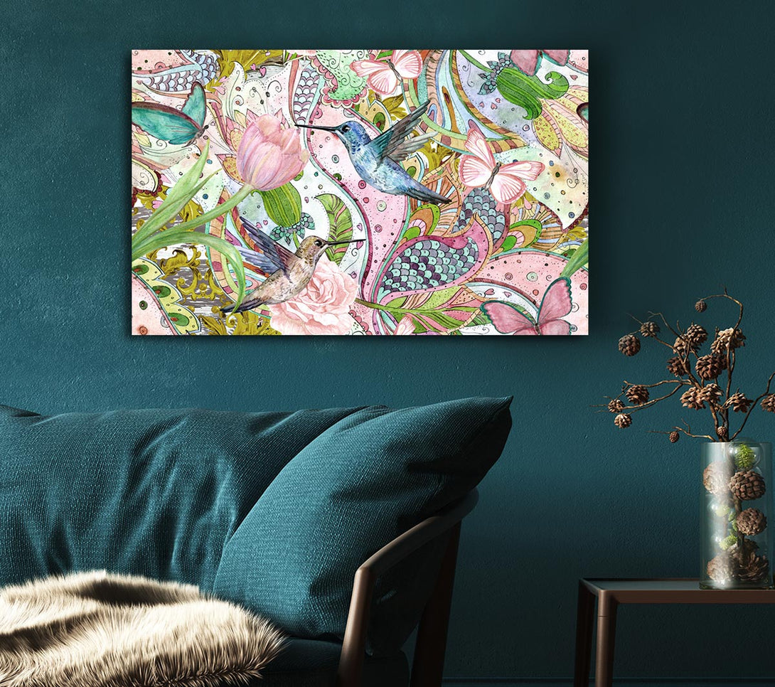 Picture of Hummingbird Paradise Pattern Canvas Print Wall Art