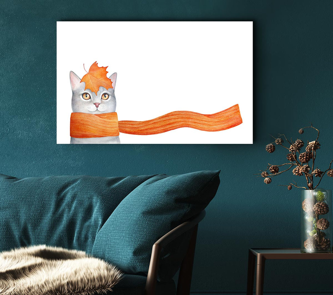 Picture of Cat With An Orange Scarf Canvas Print Wall Art