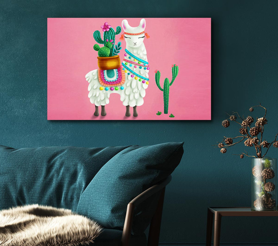 Picture of Llama Carrying Cactus Canvas Print Wall Art