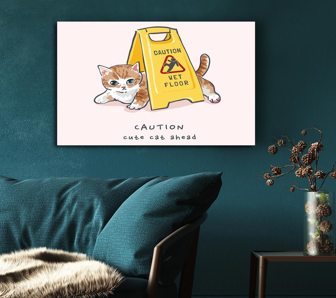 Picture of Caution Cute Cat Canvas Print Wall Art
