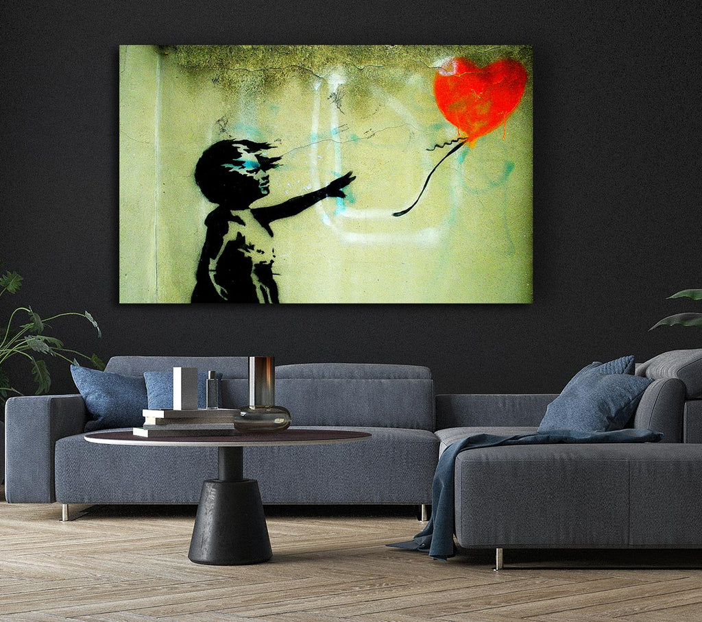 Picture of Love Heart Balloon Girl Float Canvas Print Wall Art
