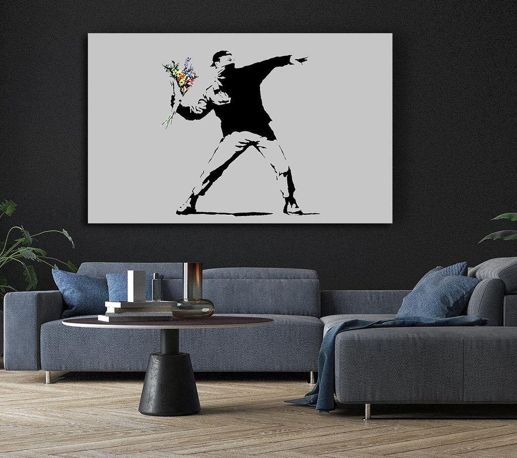 Picture of Peaceful Warrior Grey Canvas Print Wall Art