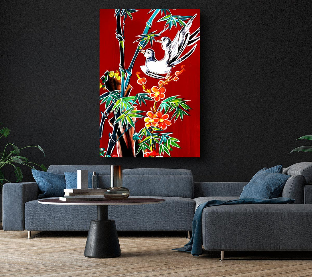 Picture of Red Garden Of Doves Canvas Print Wall Art