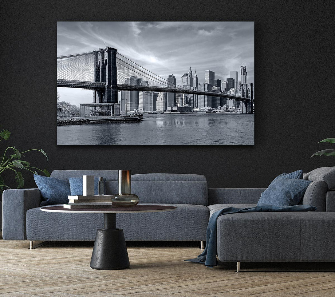 Picture of Black and white bridge over newyork Canvas Print Wall Art