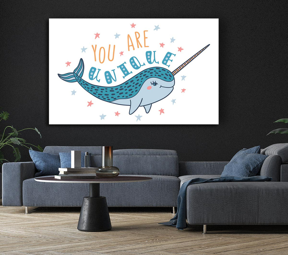 Picture of You Are Unique Narwhal Canvas Print Wall Art