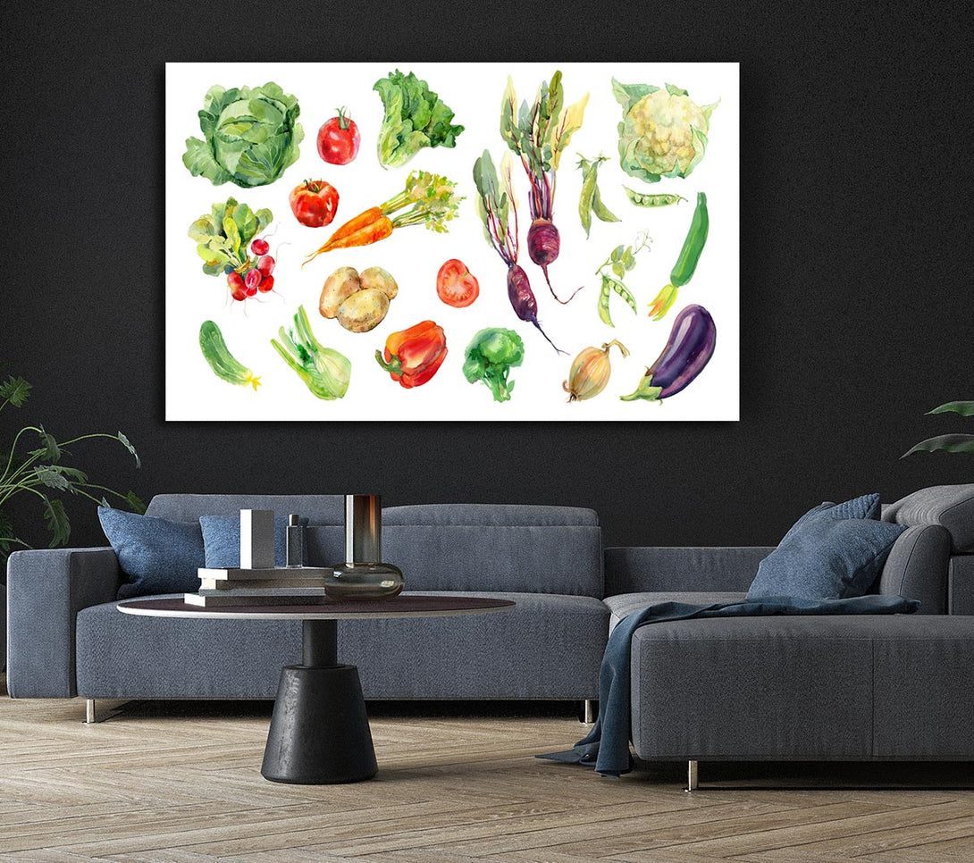 Picture of Selection Of Watercolour Vegetables Canvas Print Wall Art
