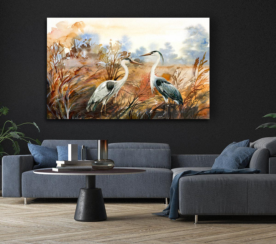 Picture of Herons In The Pond Canvas Print Wall Art