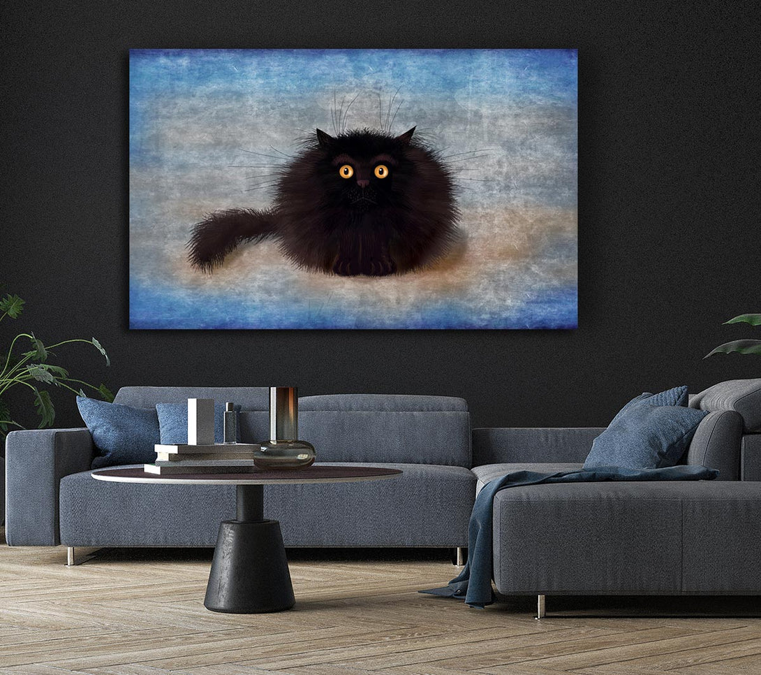 Picture of Black Fuzzy Cat Canvas Print Wall Art