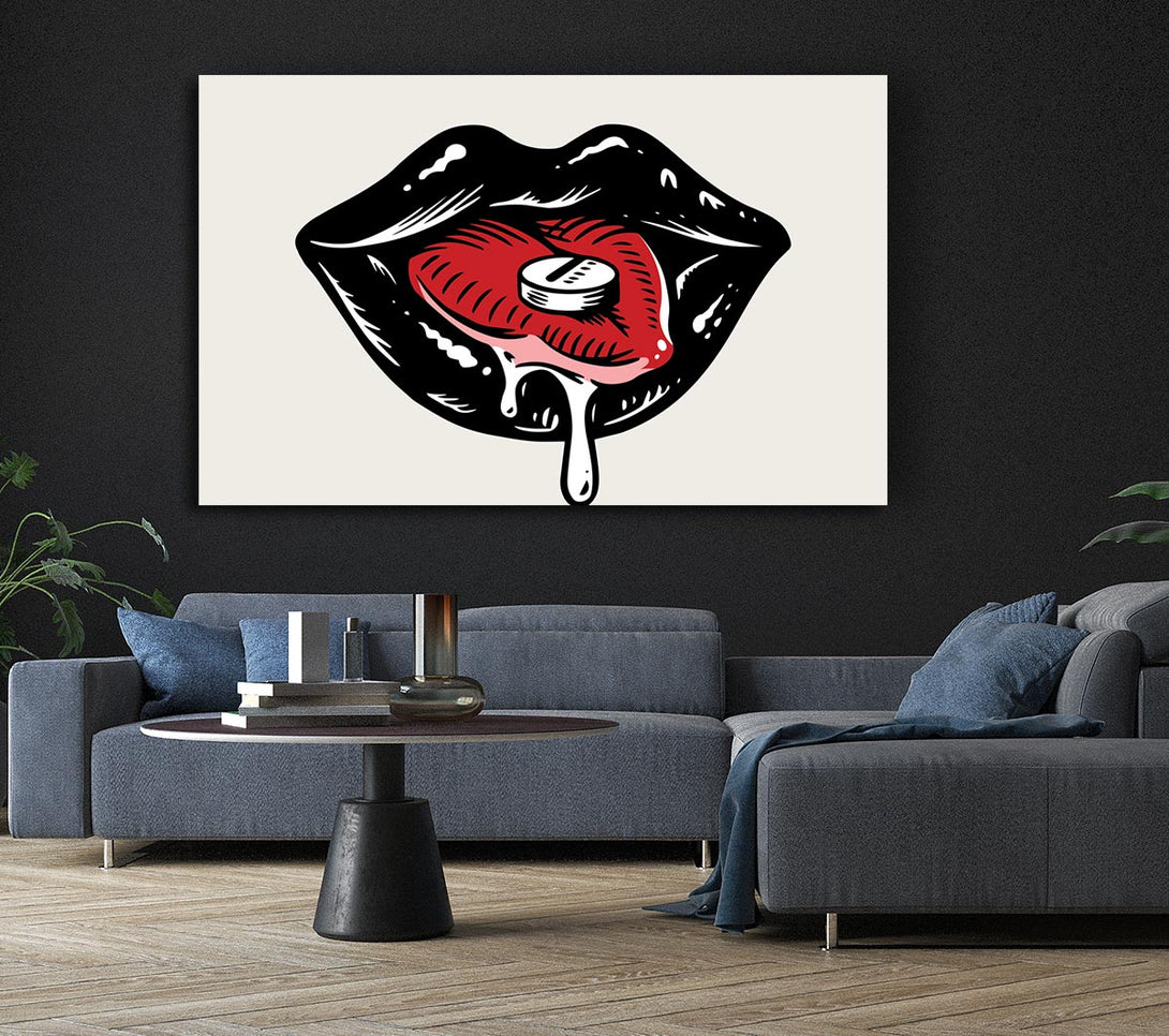 Picture of Black Lips Pill Canvas Print Wall Art
